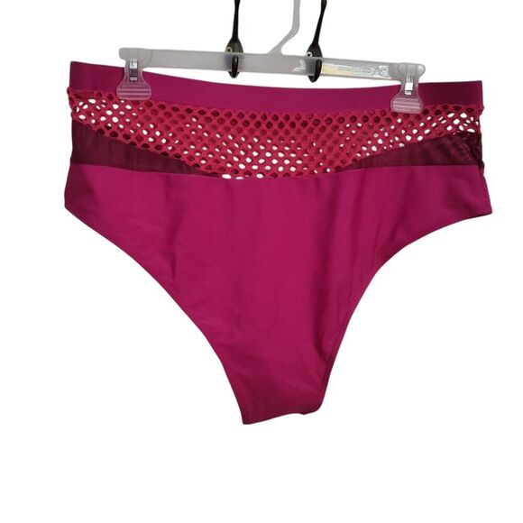 Plus Size Fishnet High Waist Bikini Set Hot Pink - Picture 8 of 11